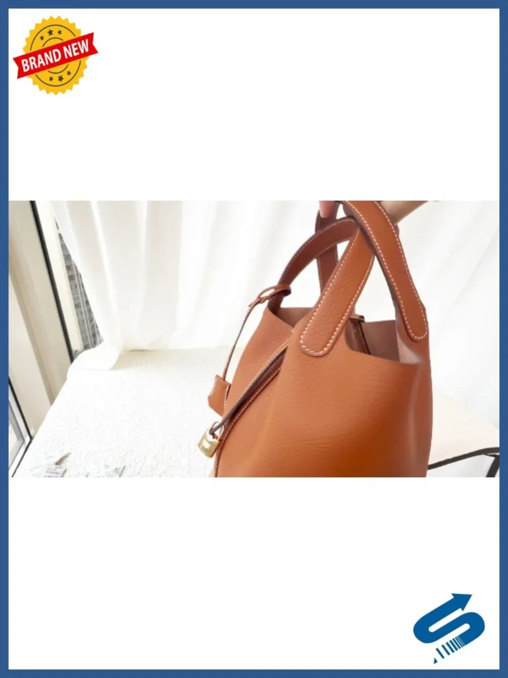 Genuine Leather Bucket Bag Handbag Detachable Scarf Tote Metal Clasp